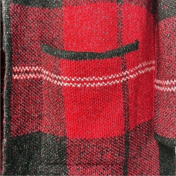 Adrienne Vittadini Red and Black Buffalo Plaid Open Front Cardigan. Size Large. - Picture 5 of 13